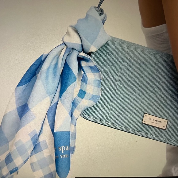 Kate Spade Blue and Cream Checkered Scarf - Picture 4 of 5